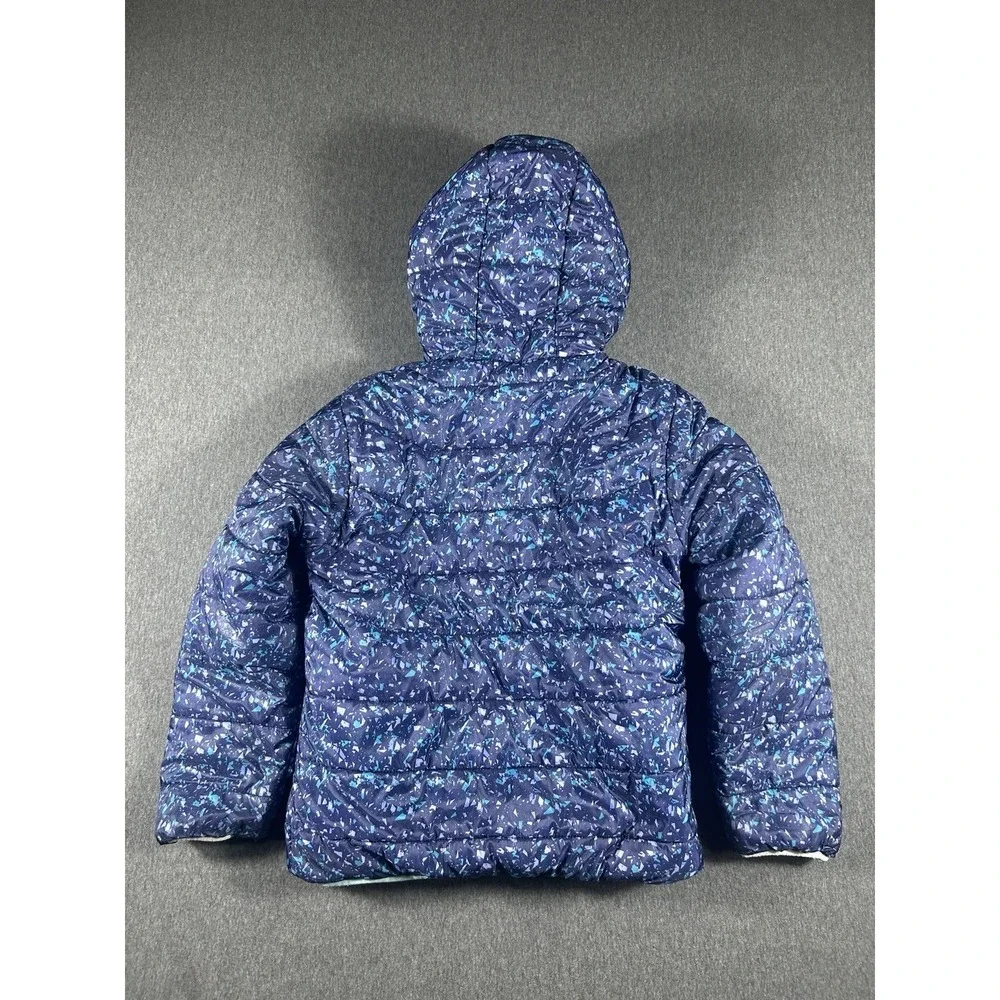 Eddie Bauer Kids Reversible Hooded Jacket Blue Pattern Teal Fleece M(10-12)